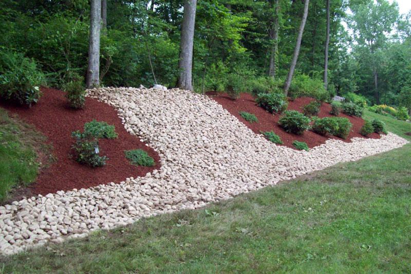 River rock bed and plantings in Wheaton